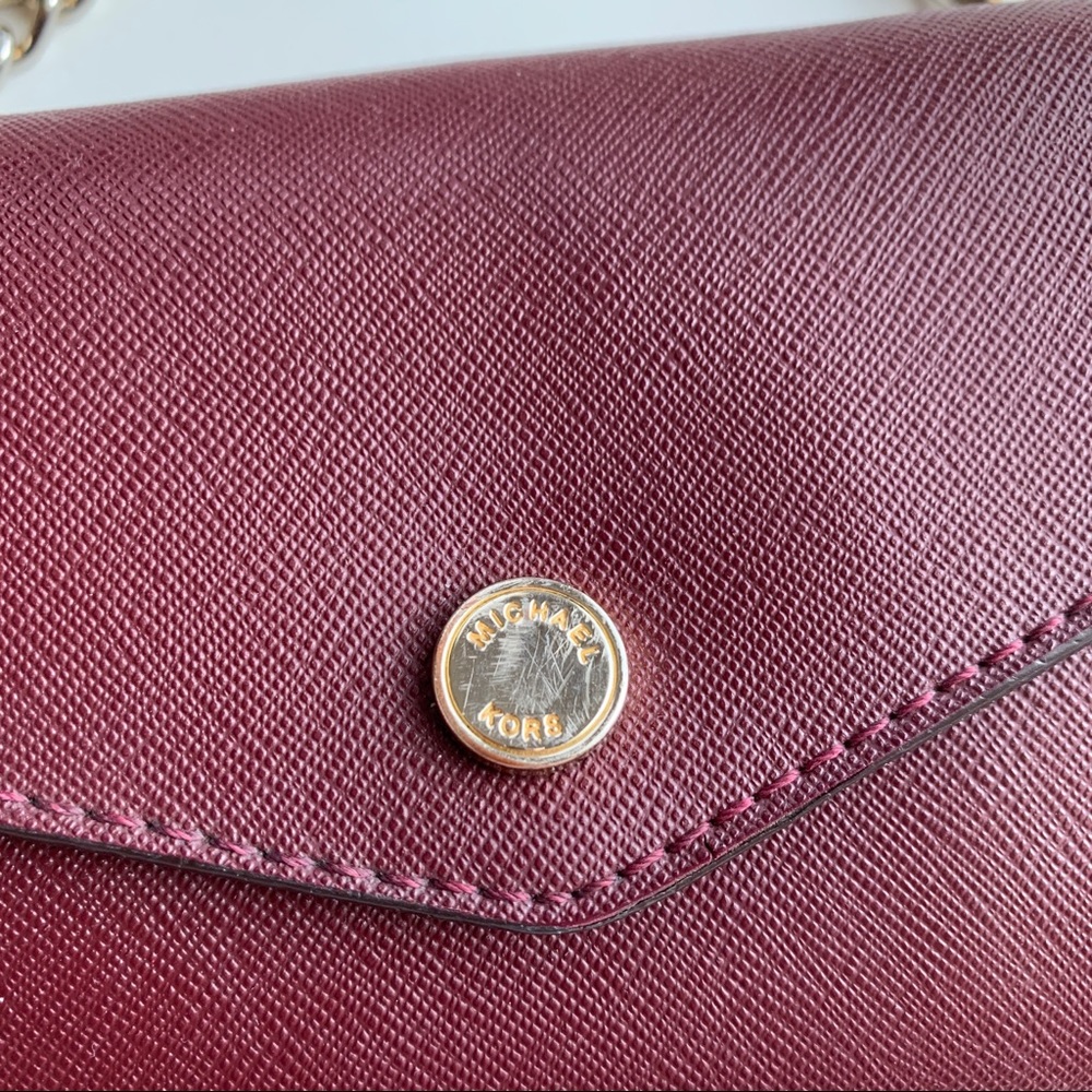 Michael Kors Collection Saffiano Crossbody Wallet Bag Burgundy Red - Picture 3 of 9
